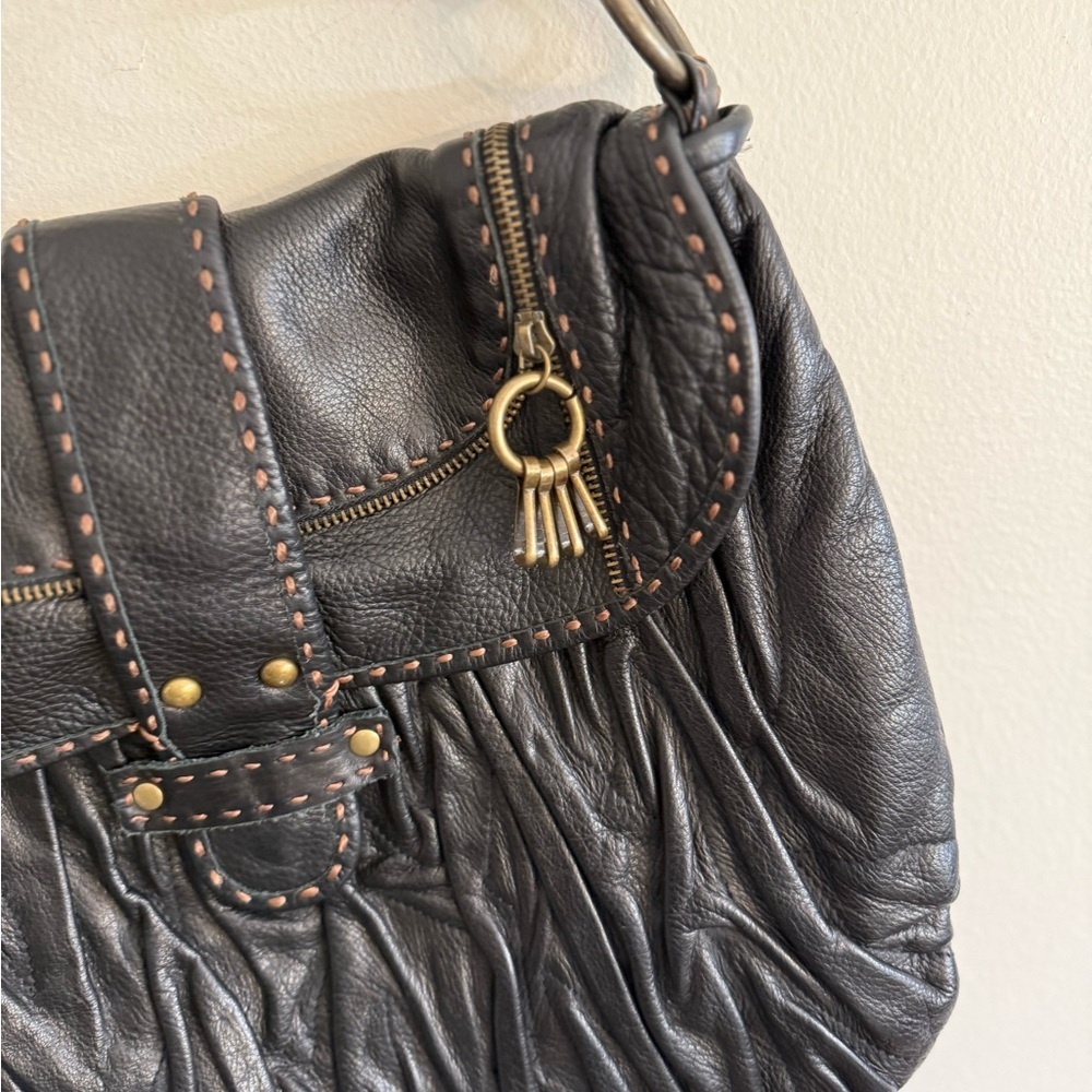 Carla Mancini Black Leather Hobo Bag Studded Boho Tassel Western Hippie Slouchy - Picture 13 of 16